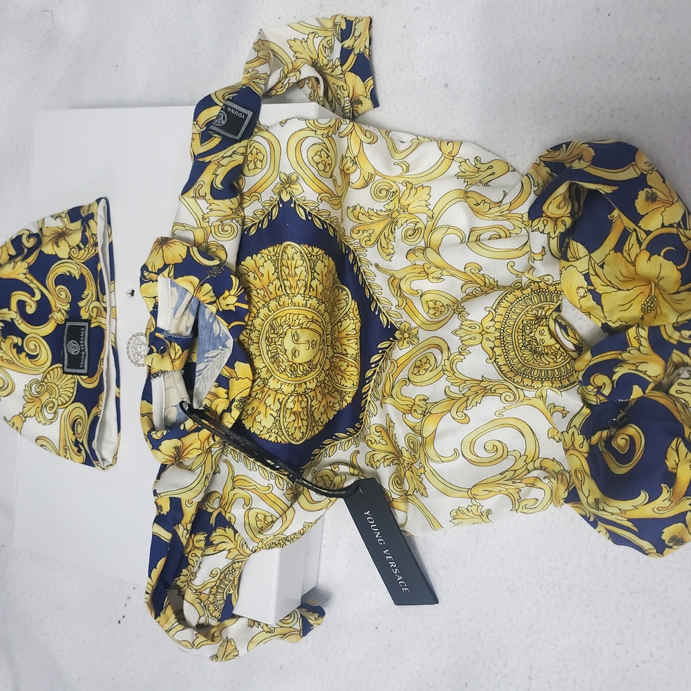 9M Boys Versace Gold and Navy Baroque Romper Set